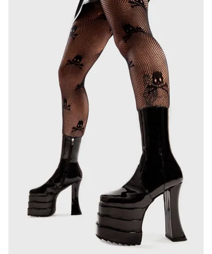 Lamoda Womens Chunky Ankle Boots The Darkest Minds Platform Heels with Zipper - Black