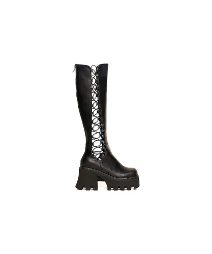 Lamoda Womens Chunky Knee High Boots MIsery Business Platform Heels with Zipper - Black