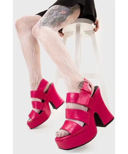 Lamoda Womens Chunky Sandals Mentally Wired Round Toe Platform Heels with Strap - Fuchsia
