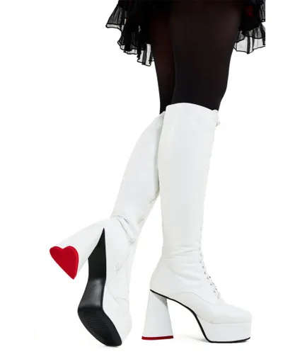 Lamoda Womens Knee High Boots Too Cute Round Toe Platform Heels with Lace up - White