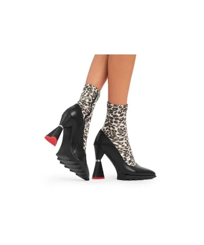 Lamoda Womens Platform Ankle Boots Panthera Round Toe Flared Heels with Zip - Black