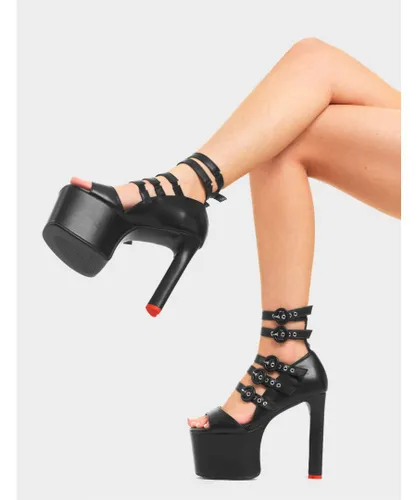Lamoda Womens Platform Sandals No Care Heart High Heel w/ Five Adjustable Straps - Black