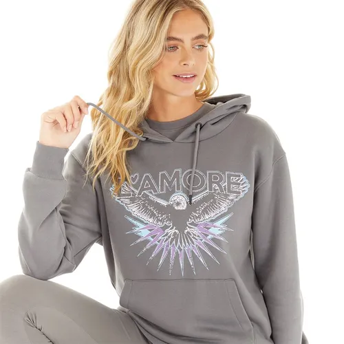 L'amore Couture Womens Bird Hoodie Charcoal