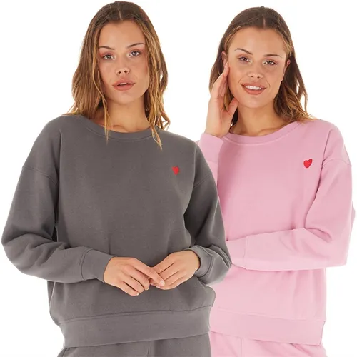 L'amore Couture Womens Love Two Pack Crew Sweatshirts Charcoal Grey/Camero Pink
