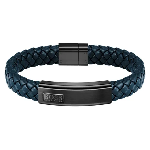 Lander Blue Plaited Leather Bracelet