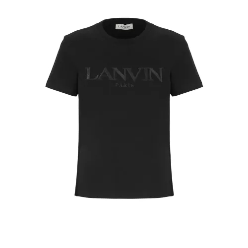 Lanvin , Black Cotton T-shirt with Embroidered Logo ,Black female, Sizes: