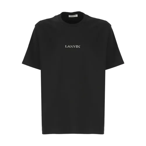 Lanvin , Black Cotton T-shirt with Embroidered Logo ,Black male, Sizes: