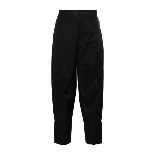 Lanvin , Black Cotton Trousers with Logo Patch ,Black male, Sizes: