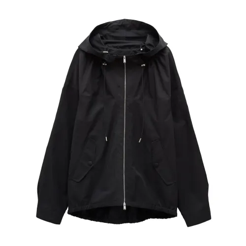 Lanvin , Black Hooded Windbreaker Jacket ,Black male, Sizes: