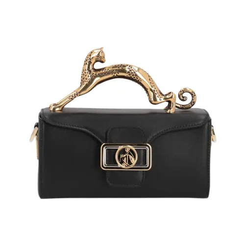 Lanvin , Black Leather Handbag with Golden Cat Detail ,Black female, Sizes: ONE SIZE