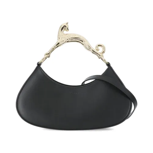 Lanvin , Black Leather Handbag with Metal Handle ,Black female, Sizes: ONE SIZE