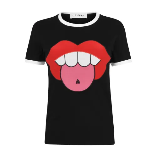 Lanvin , Black Lips Logo T-Shirt ,Black female, Sizes: