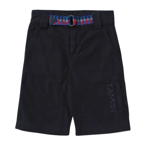Lanvin , Blue Embroidered Logo Bermuda Shorts ,Blue male, Sizes: