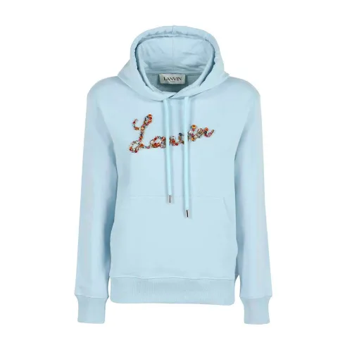 Lanvin , Blue Logo Hooded Sweatshirt for Women ,Blue female, Sizes: