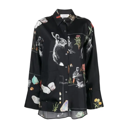 Lanvin , Botanical Print Silk Shirt ,Black female, Sizes: