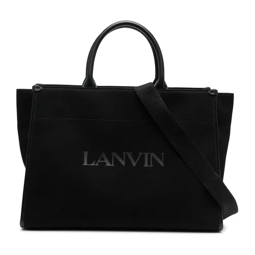 Lanvin , Canvas Shopper Bag with Leather Detail ,Black female, Sizes: ONE SIZE