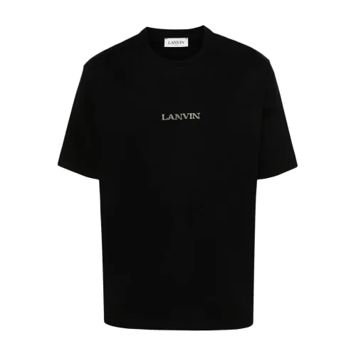 Lanvin , Classic Black Logo Embroidered T-shirt ,Black male, Sizes: