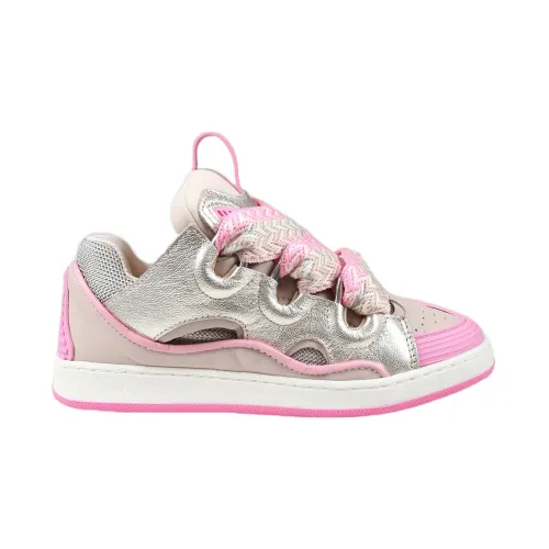 Lanvin , Colorful Lace-Up Leather Sneakers for Girls ,Pink female, Sizes: