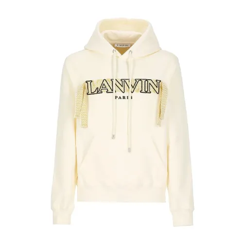 Lanvin , Cotton Logo Sweatshirt with Drawstring Hood ,Beige male, Sizes: