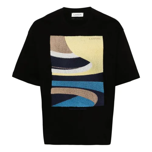 Lanvin , Daunou-Embroidery Cotton T-Shirt ,Black male, Sizes: