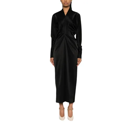 Lanvin , Draped Midi Dress ,Black female, Sizes: