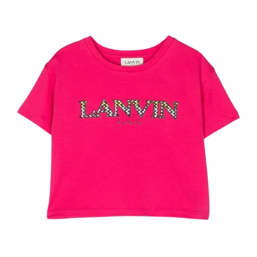 Lanvin , Fuchsia Cropped Logo T-shirt ,Pink female, Sizes: