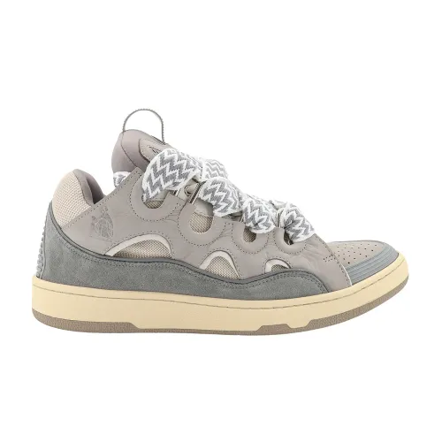 Lanvin , Grey Sneakers with Logo Tongue ,Gray male, Sizes: