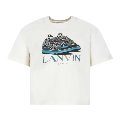 Lanvin , Ivory Cotton T-Shirt with Logo Print ,Beige unisex, Sizes: