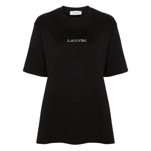 Lanvin , Logo-Embroidered Cotton T-Shirt ,Black female, Sizes: