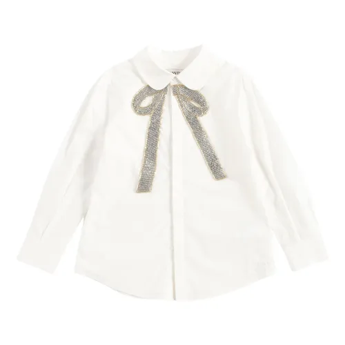 Lanvin , Long Sleeve Cotton Shirt with Sequin Bow ,White female, Sizes: