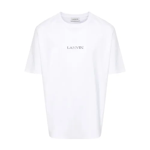 Lanvin , Mens White Cotton T-shirt with Embroidered Logo ,White male, Sizes: