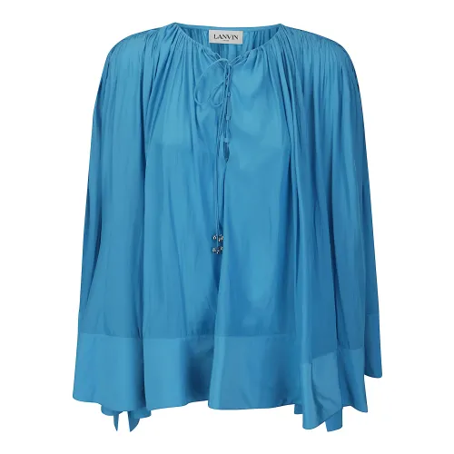 Lanvin , Open Neck Long Sleeve Blouse ,Blue female, Sizes: