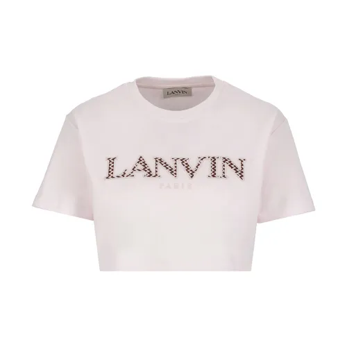 Lanvin , Pink Cotton Cropped T-shirt with Embroidered Logo ,Pink female, Sizes: