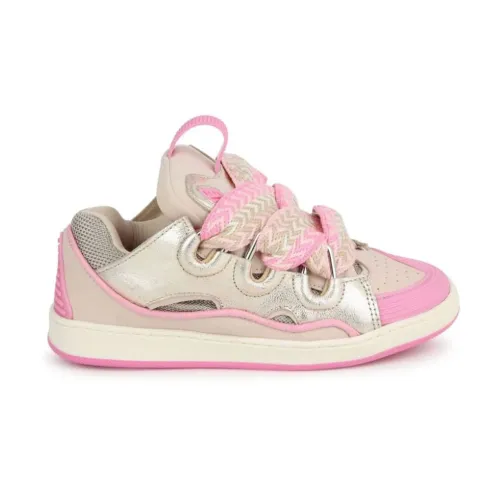 Lanvin , Pink Leather Round Toe Lace-Up Sneakers ,Pink female, Sizes: