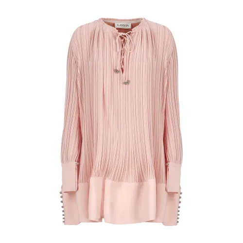 Lanvin , Pink Pleated V-Neck Dress ,Pink female, Sizes: