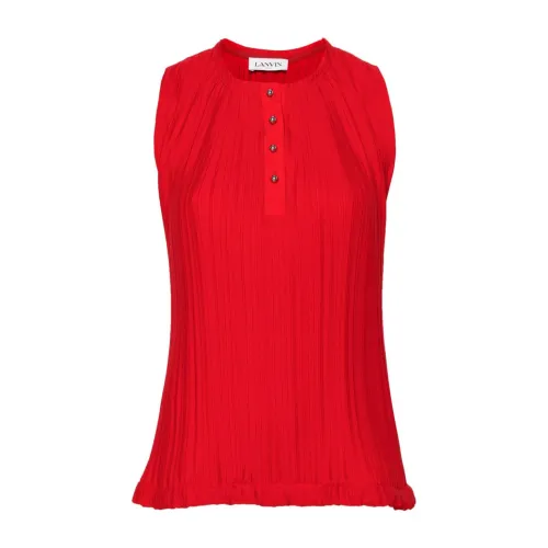 Lanvin , Red Pleated Sleeveless Top ,Red female, Sizes: