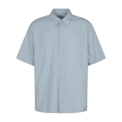 Lanvin , Reefer-Style Striped Shirt ,Blue male, Sizes: