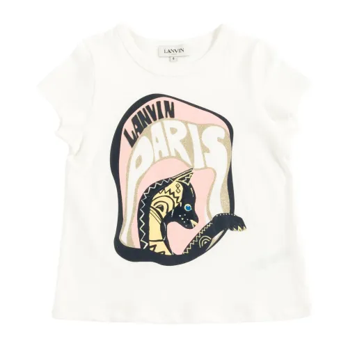 Lanvin , Short Sleeve Cotton T-shirt with Logo Print ,White female, Sizes: