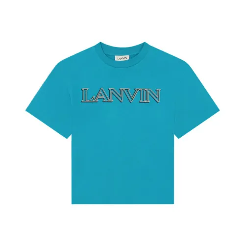 Lanvin , Short Sleeve T-Shirt with Embroidered Logo ,Blue male, Sizes: