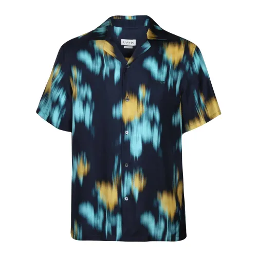 Lanvin , Silk Multicolour Thunder Shirt ,Blue male, Sizes: