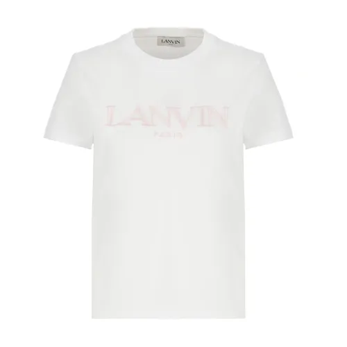 Lanvin , White Cotton T-shirt with Embroidered Logo ,White female, Sizes: