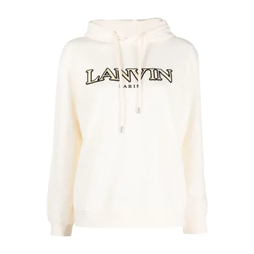 Lanvin , White Embroidered Logo Cotton Hoodie ,White female, Sizes: