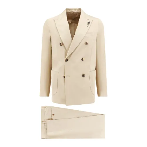 Lardini , Beige Double-Breasted Suit with Peak Lapel ,Beige male, Sizes: