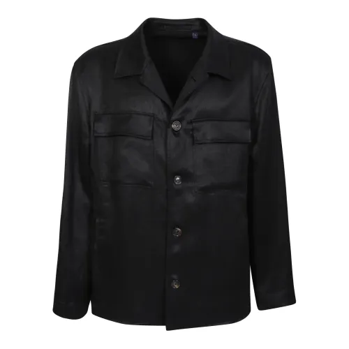 Lardini , Black linen shirt jacket by Lardini ersatile and combinable garment for trendy outfits ,Black male, Sizes: