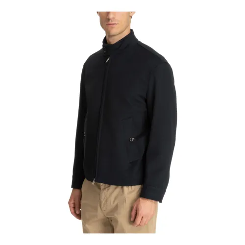 Lardini , Plain Logo Jacket with Zip Closure ,Blue male, Sizes:
