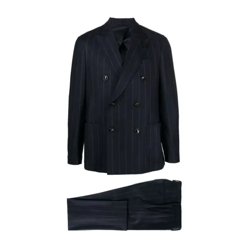 Lardini , Striped Wool/Cashmere Suit ,Blue male, Sizes: