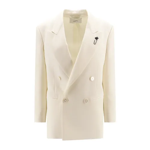 Lardini , White Double-Breasted Blazer with Mother-of-Pearl Buttons ,White female, Sizes: