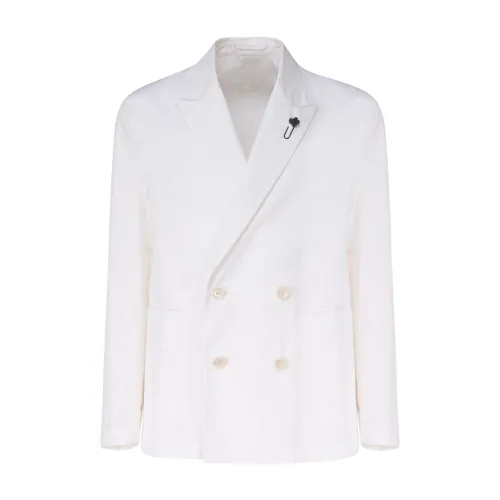 Lardini , White Wool Double-Breasted Jacket ,White male, Sizes: