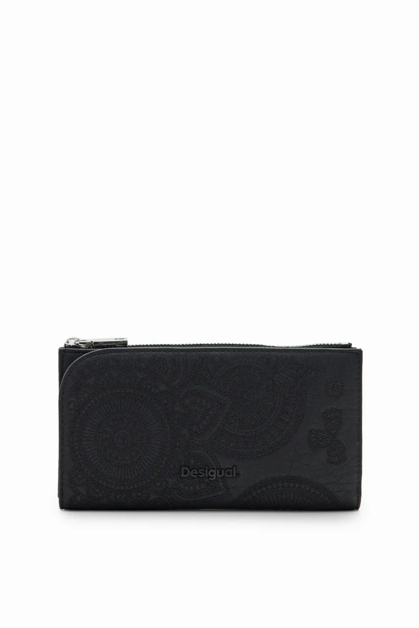Large embroidered wallet - BLACK - U