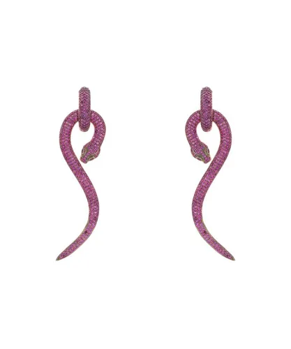 Latelita Womens Anaconda Snake Drop Earrings Rosegold Ruby Sterling Silver - One Size